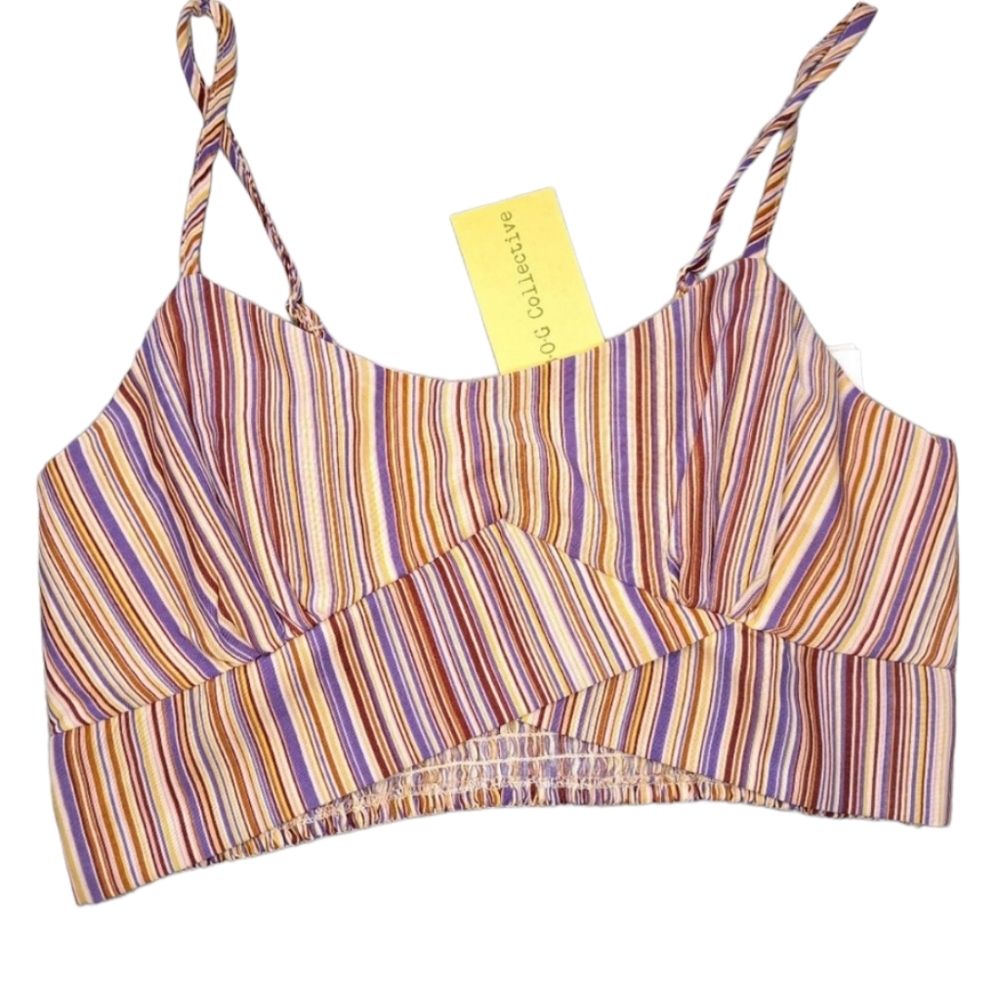NEW B.O.G. Collective Pink Striped Crop Top Size Large